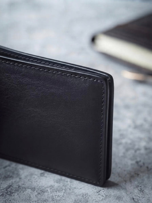 AN Premium Genuine Leather Bi-Fold Wallet for Men – Black | Slim & Elegant