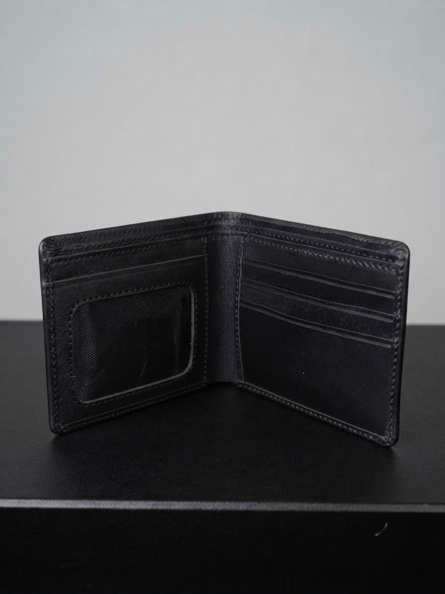 AN Premium Genuine Leather Bi-Fold Wallet for Men – Black | Slim & Elegant