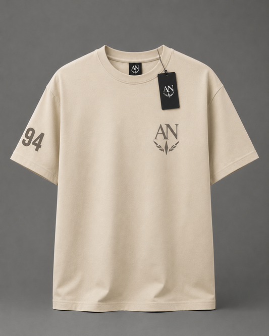AN Premium Beige Oversized T-Shirt – Soft Cotton Crew Neck for Men