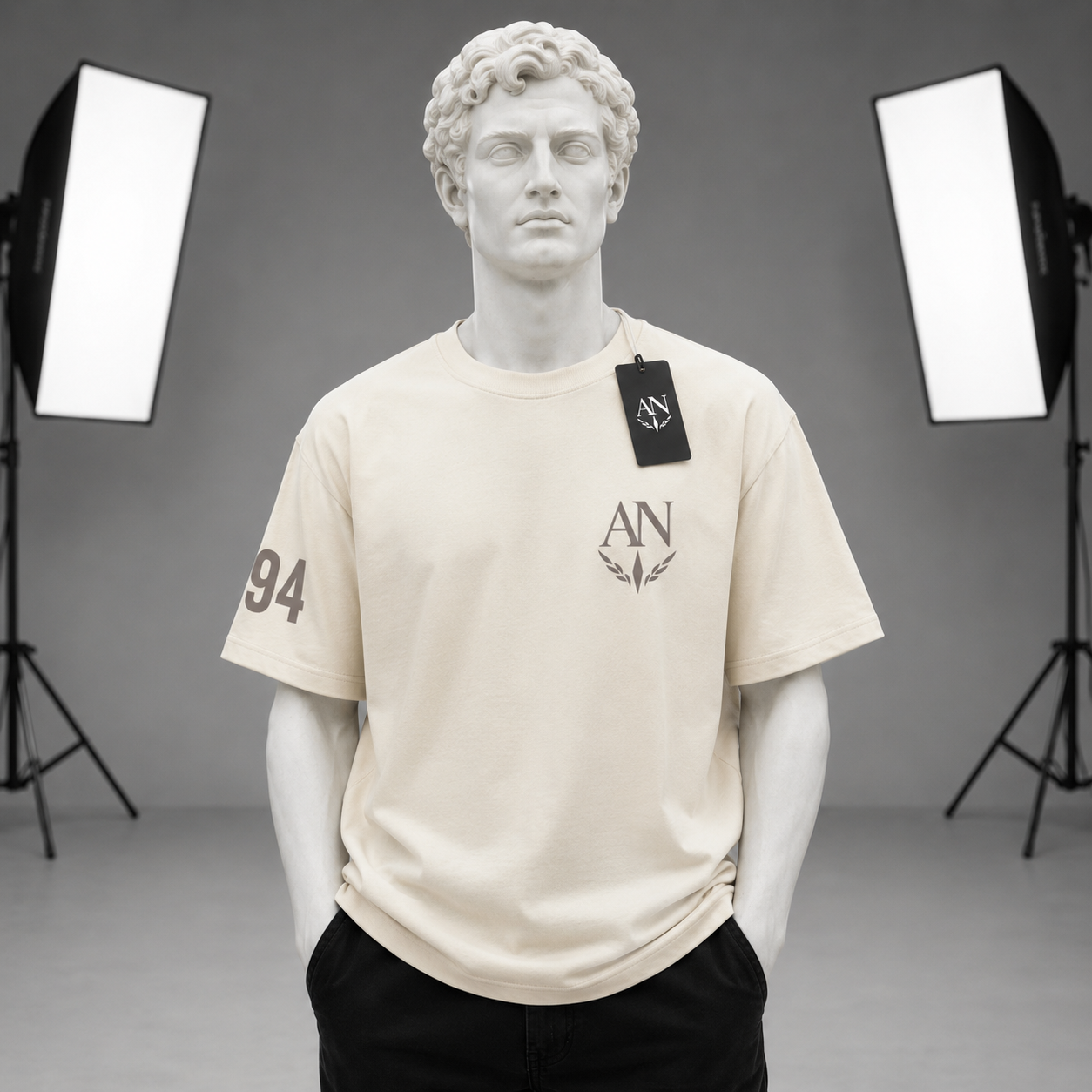 AN Premium Beige Oversized T-Shirt – Soft Cotton Crew Neck for Men