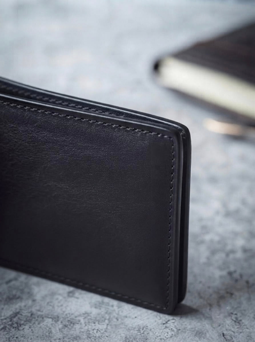 AN Premium Genuine Leather Bi-Fold Wallet for Men – Black | Slim & Elegant