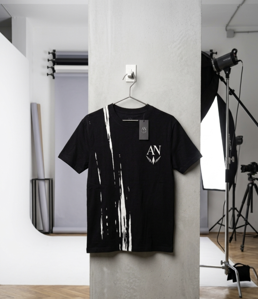 AN Premium Black Graphic Oversized T-Shirt – Cotton Crew Neck for Men