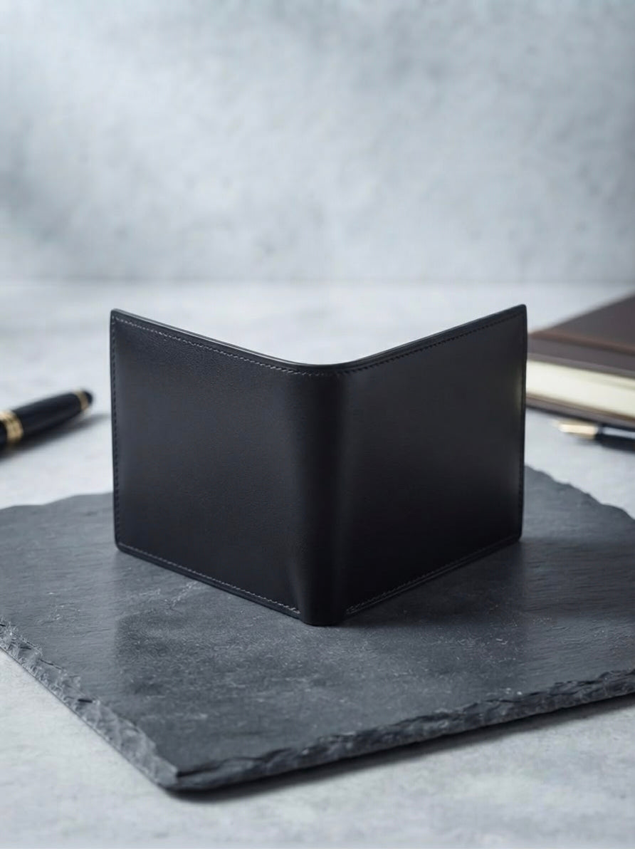 AN Premium Genuine Leather Bi-Fold Wallet for Men – Black | Slim & Elegant