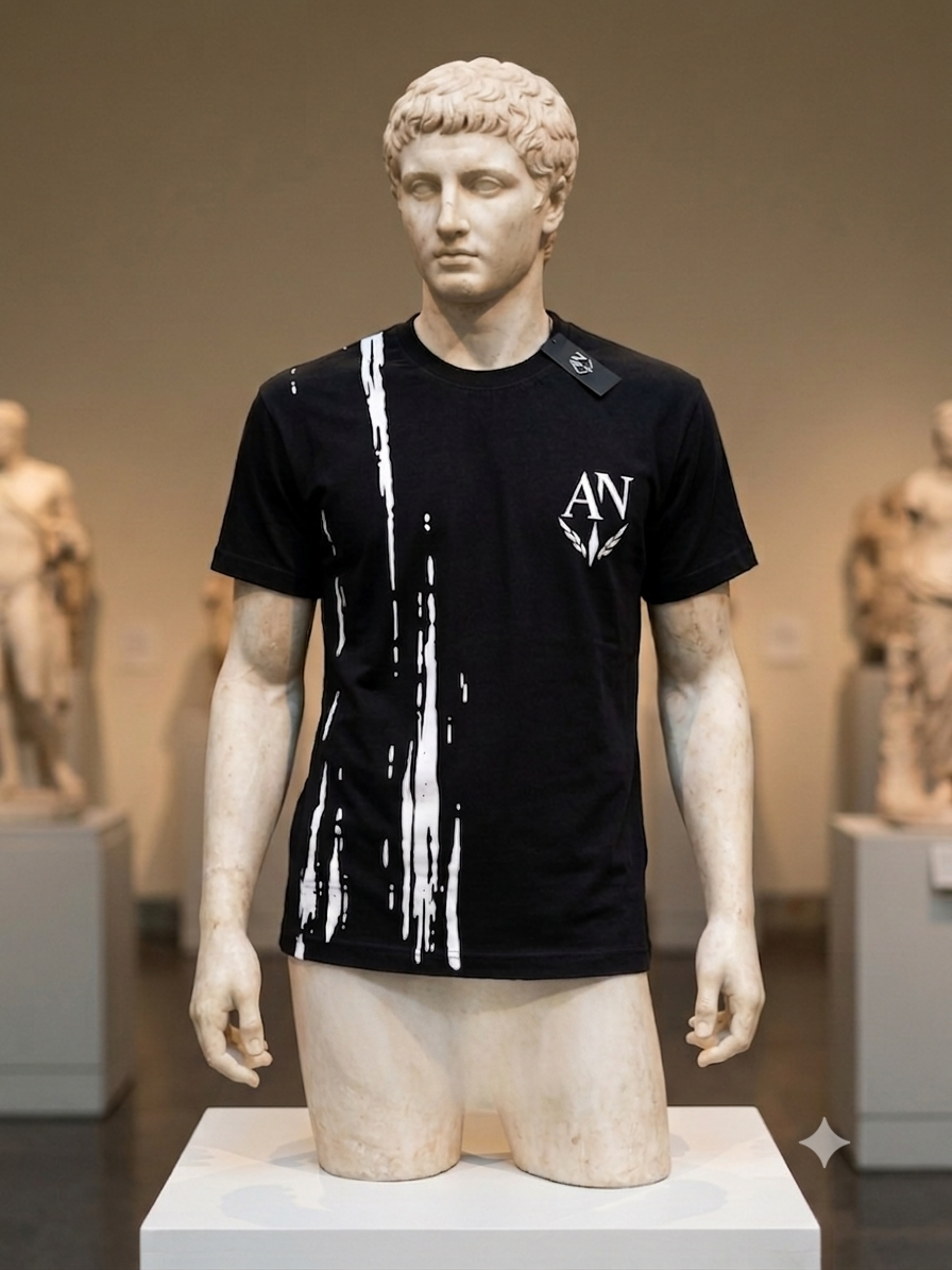 AN Premium Black Graphic Oversized T-Shirt – Cotton Crew Neck for Men