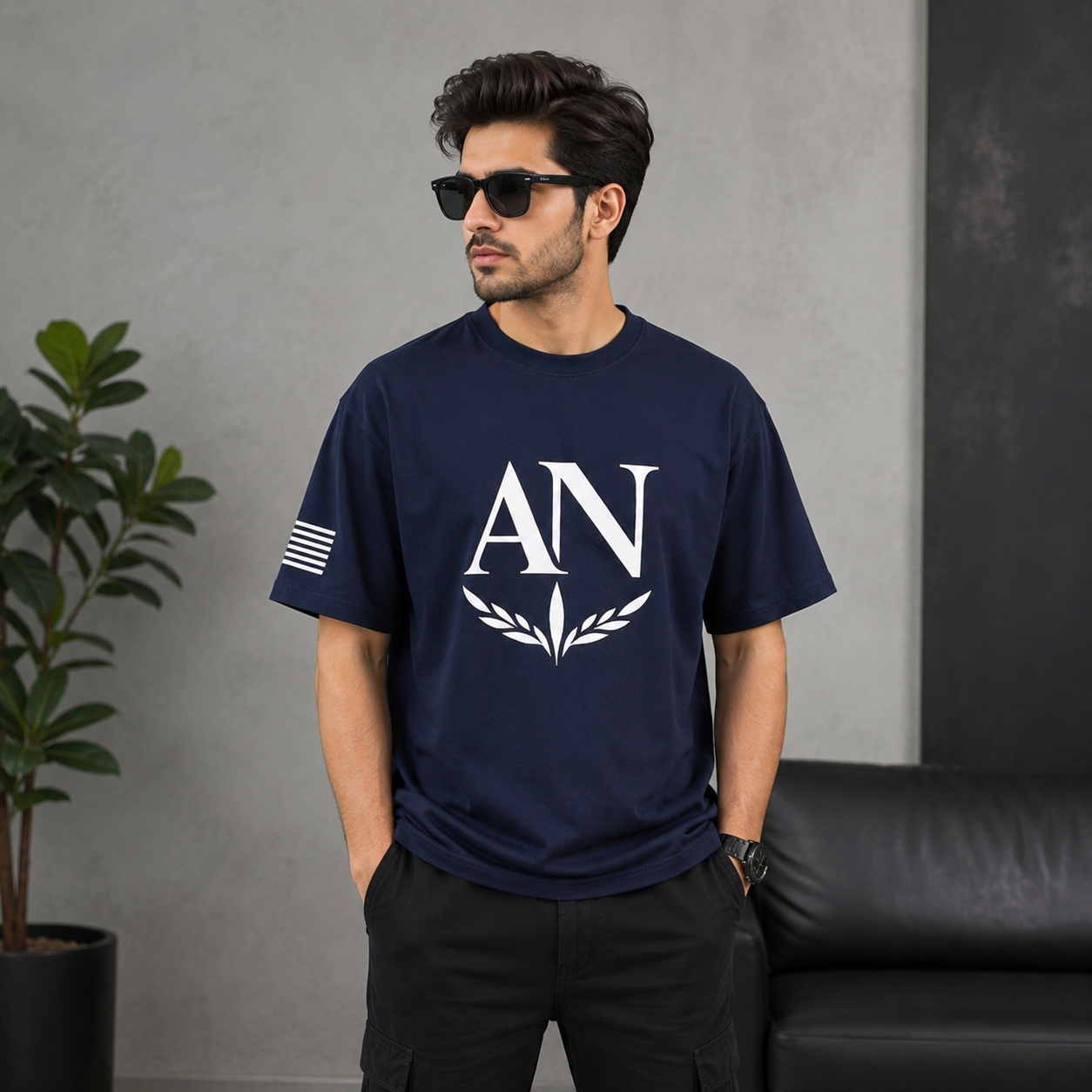 AN 94 Built Different Premium Navy Oversized T-Shirt – Cotton Crew Neck for Men