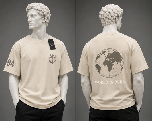 AN Premium Beige Oversized T-Shirt – Soft Cotton Crew Neck for Men