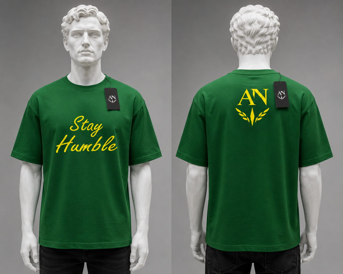AN Stay Humble Premium Oversized Green T-Shirt – Cotton Crew Neck for Men