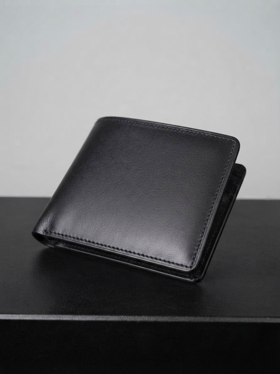 AN Premium Genuine Leather Bi-Fold Wallet for Men – Black | Slim & Elegant