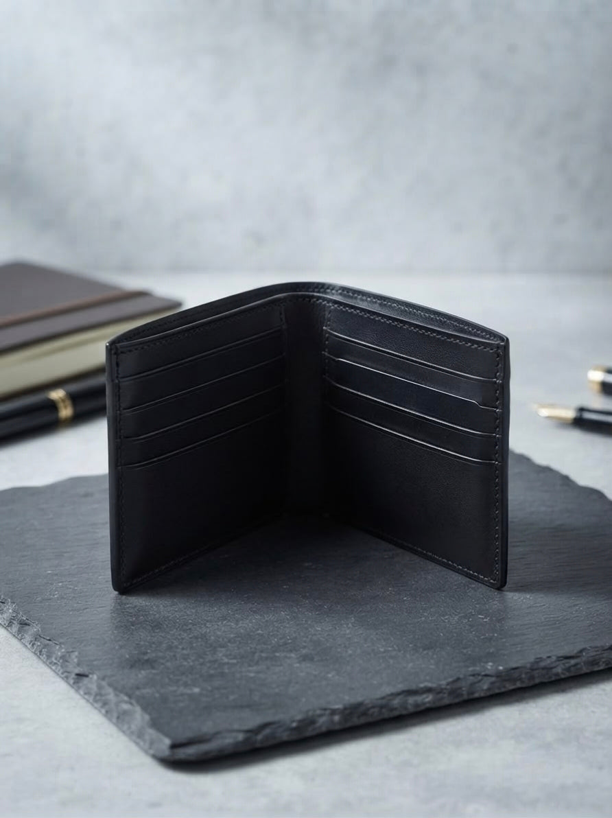 AN Premium Genuine Leather Bi-Fold Wallet for Men – Black | Slim & Elegant