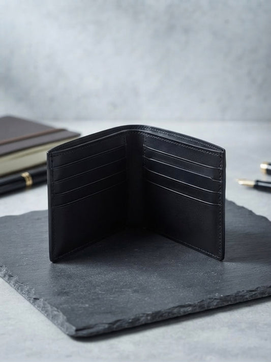AN Premium Genuine Leather Bi-Fold Wallet for Men – Black | Slim & Elegant