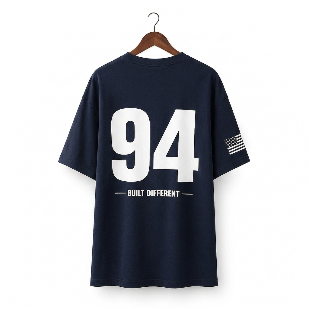 AN 94 Built Different Premium Navy Oversized T-Shirt – Cotton Crew Neck for Men