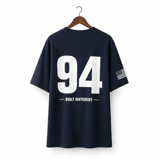 AN 94 Built Different Premium Navy Oversized T-Shirt – Cotton Crew Neck for Men