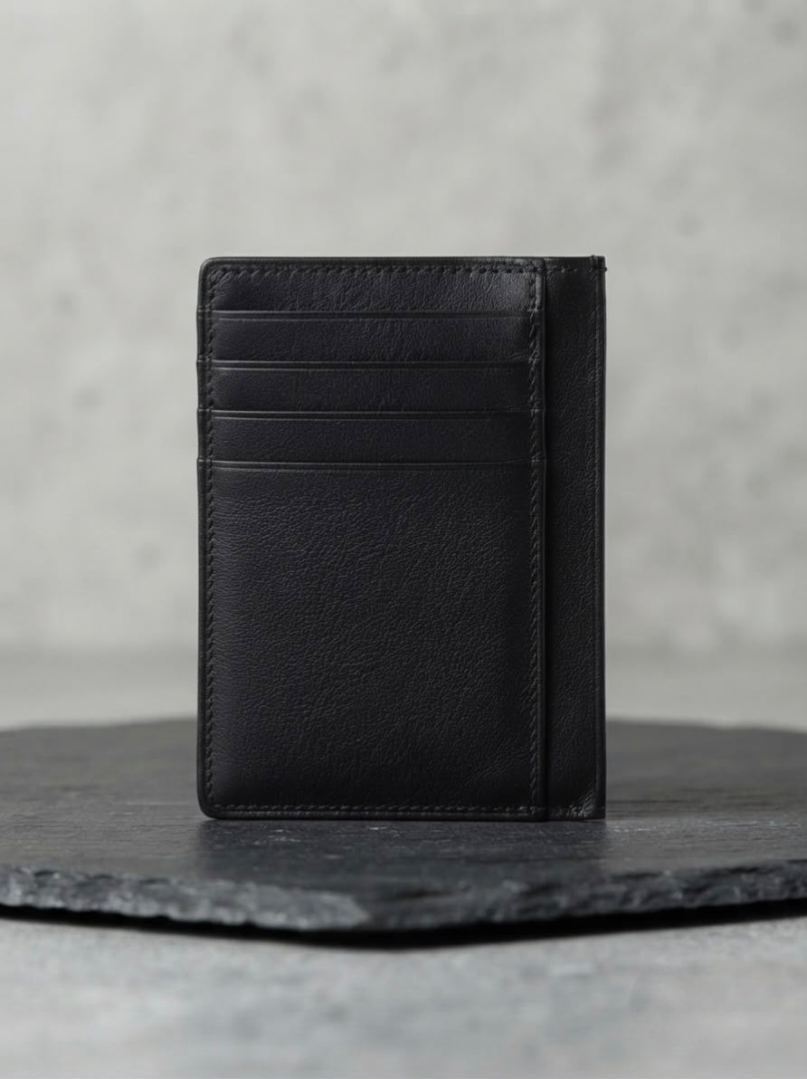 AN Premium Genuine Leather Card Holder Wallet for Men – Black | Slim RFID Style