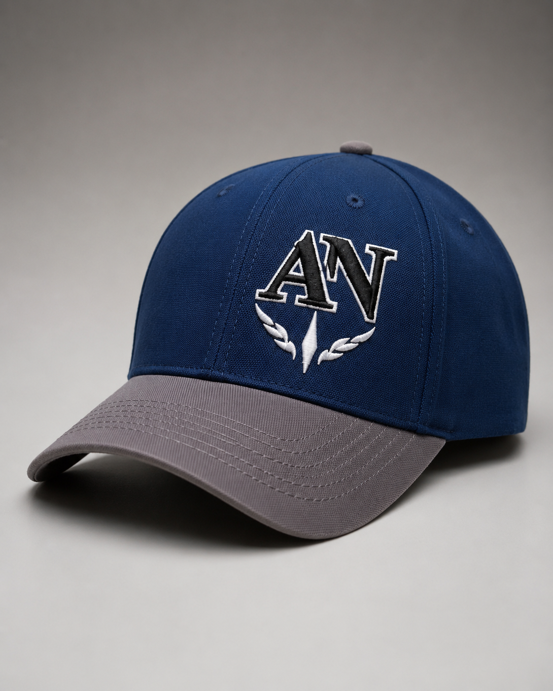 🧢 AN Premium Embroidered Baseball Cap – Navy Blue & Grey | AN by Amir Nadeem